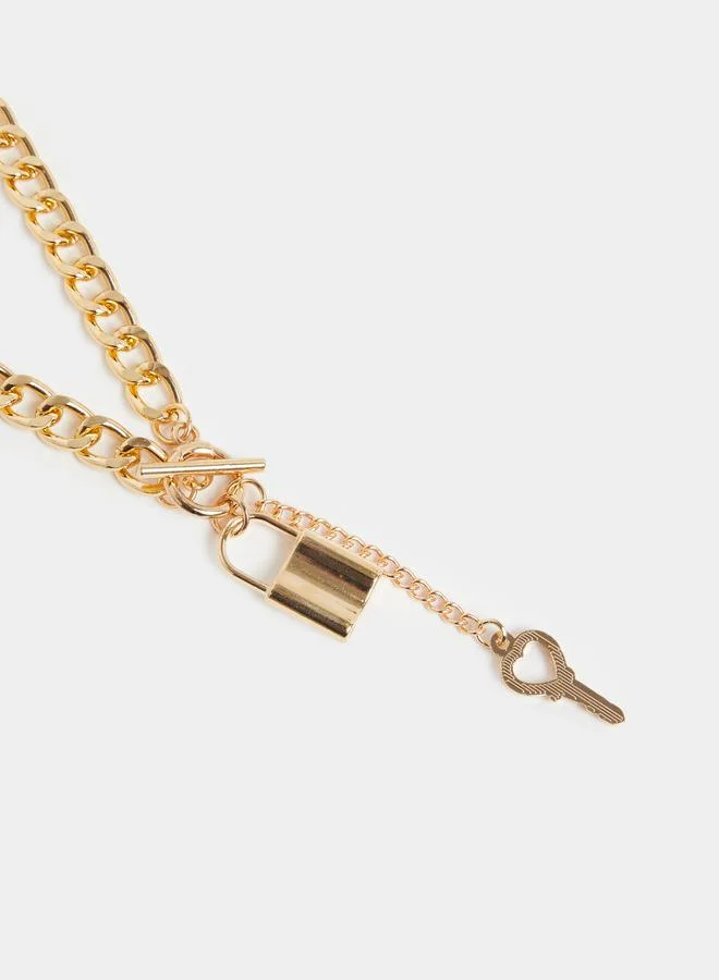 Styli Gold Chain Necklace with Lock and Key Charm